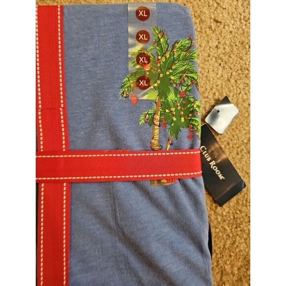 Club Room Men's Holiday Graphic TShirt & Pajama Shorts Set Blue Tropical Palm XL - Picture 5 of 5